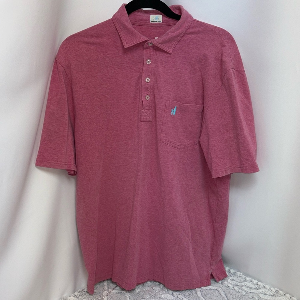 Johnnie-O Hangin Out Pink Short Sleeve Polo with front pocket size large